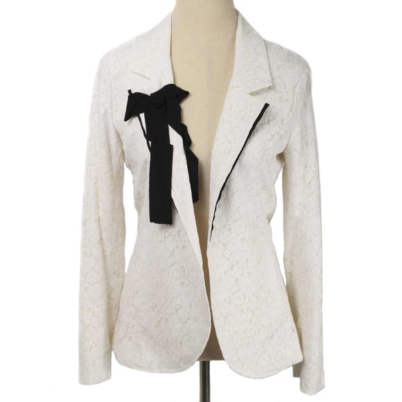 PENCEY Ivory Lace with Black Bow Open Front Blazer NWT Size 2 - Picture 2 of 7